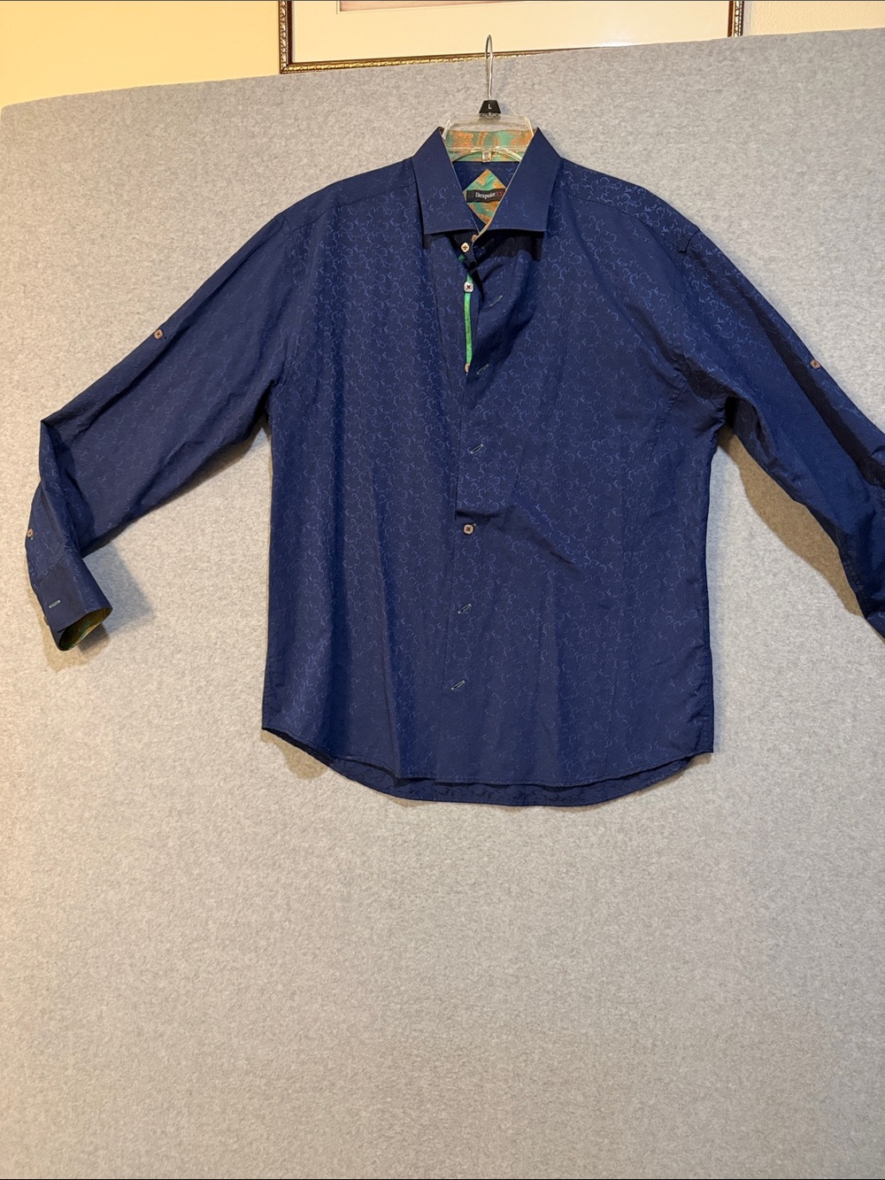 Bespoke Deep Navy Patterned Long-Sleeve Dress Shirt